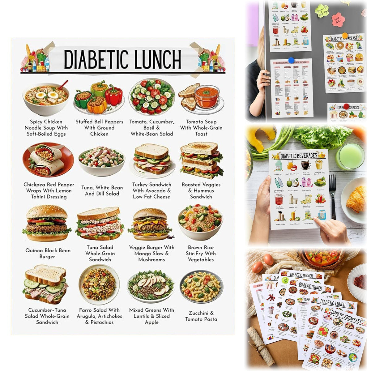 Laminated Meal Planner Pamphlet 12PCS Diabetic Healthy Food Guide List