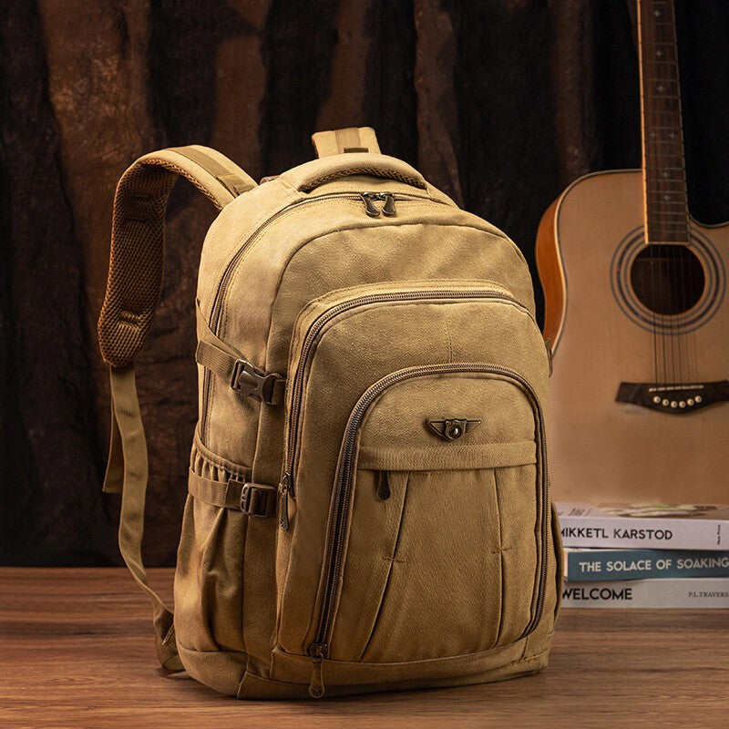 Durable Canvas Backpack for Men Large Heavy Duty Travel Rucksack Hiking Daypack