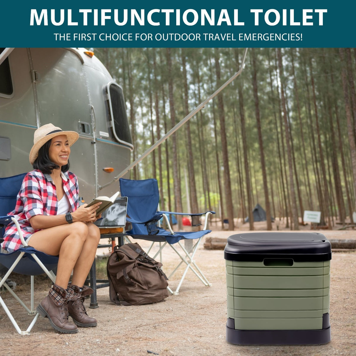 Compact 24L Folding Portable Camping Potty Toilet Caravan Fishing Picnic Loo