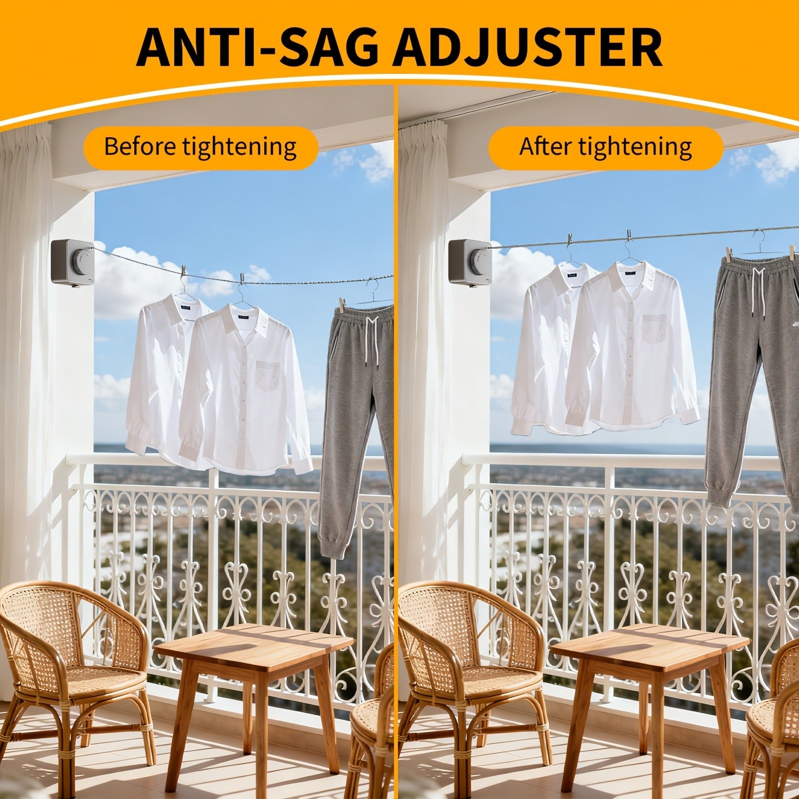 Heavy Duty Extendable Retractable Washing Line Non-Sagging Clothes Line Indoor