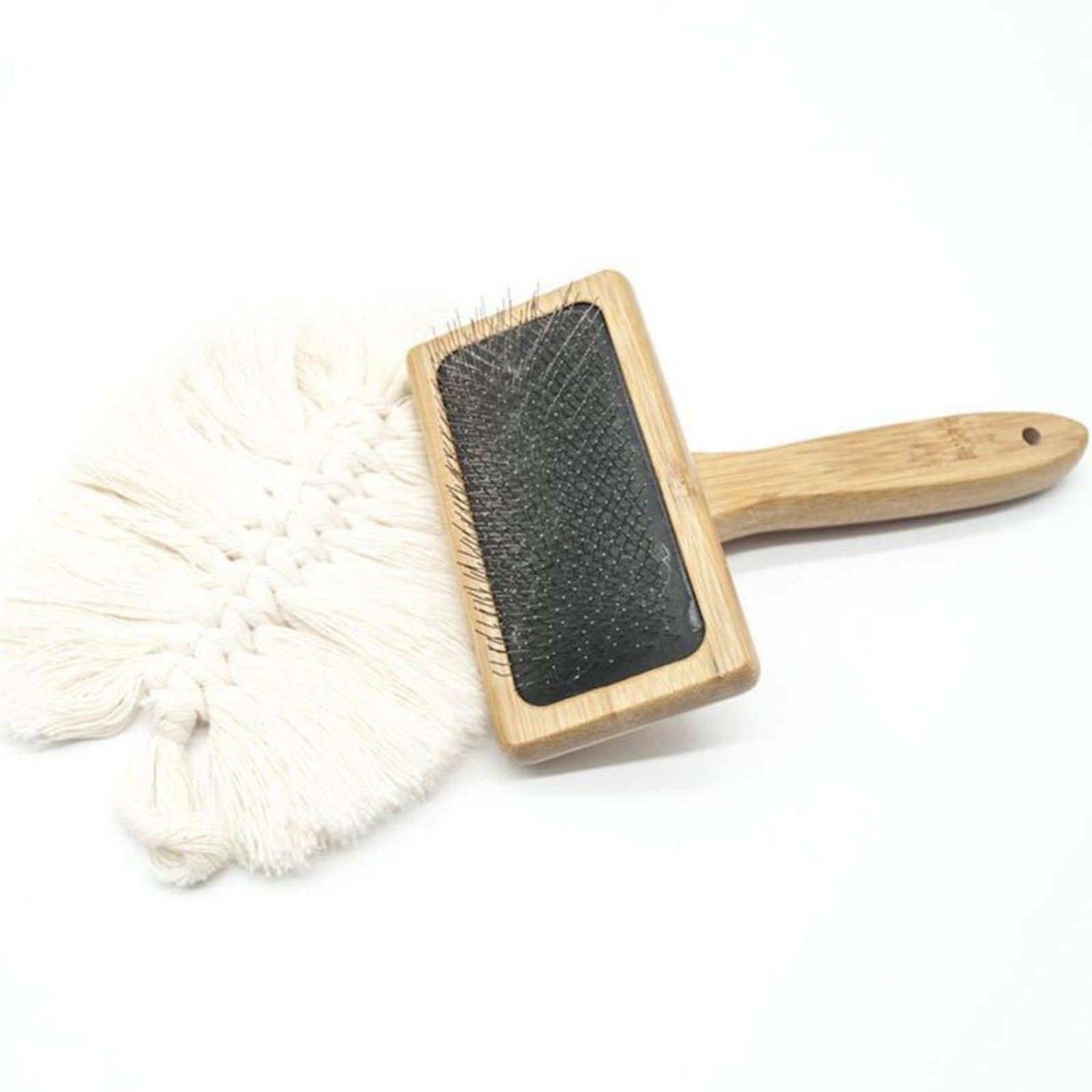 Genuine Sheepskin Luxury Wire Rug Slicker Brush For Pet Grooming Wooden Handle