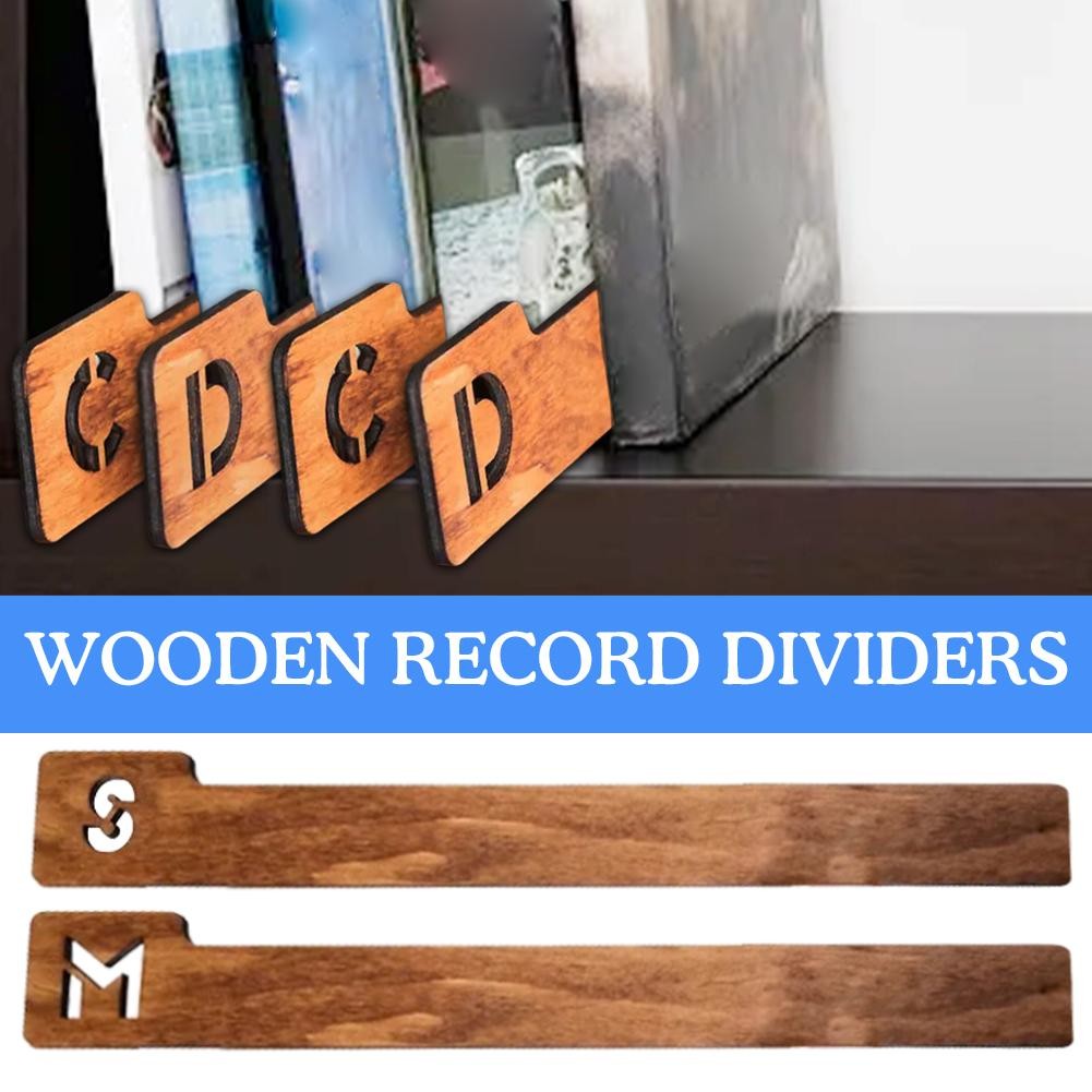 26 Piece Wooden Vinyl Dividers A-Z for Alphabetical Record Organization