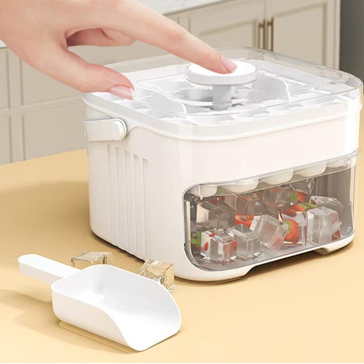 50-Cube Ice Maker with Easy Press Cap Double Layer Ice Cube Maker Refrigerator