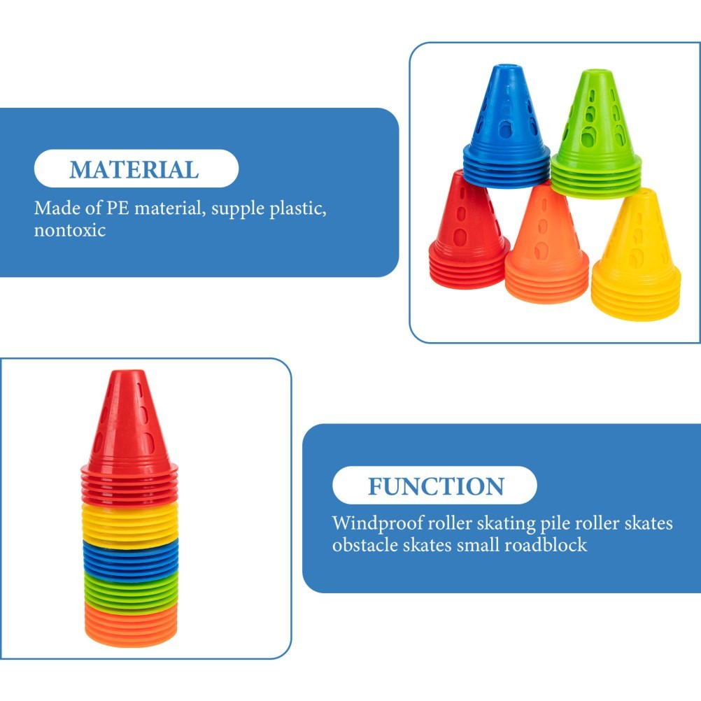 25Pcs Portable Plastic Roller Skating Marker Cones for Agility Training
