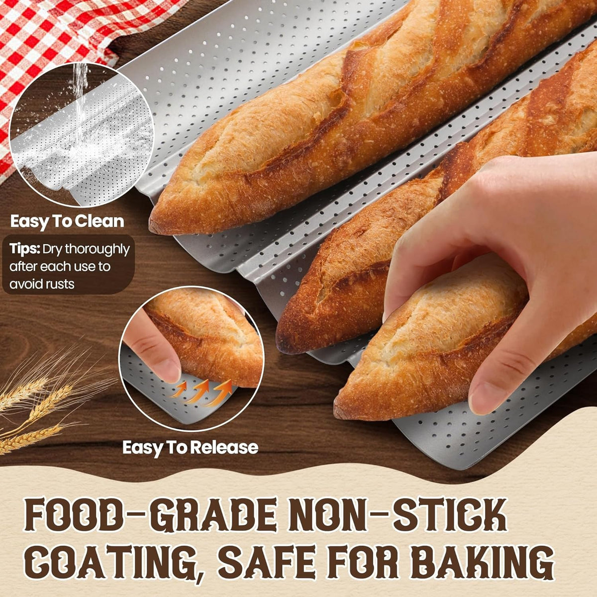4 Wave Baguette Baking Tray Bread Mold French Loaf Tin Non-Stick Cake Plate Tool