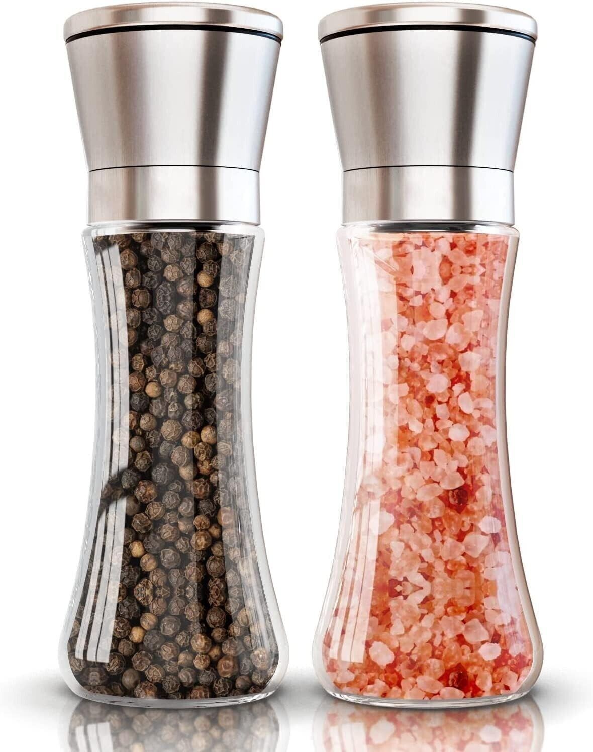 2x Pepper and Salt Grinder Set Mill Adjustable Stainless Steel Shaker Coarse NEW