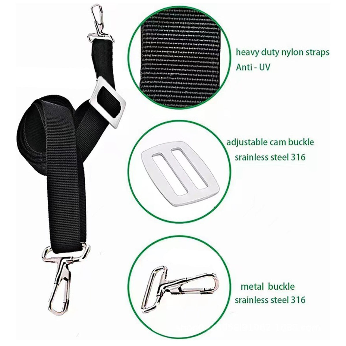 2x Adjustable Bimini Top Straps Marine Top Straps Tie Down Webbing Straps