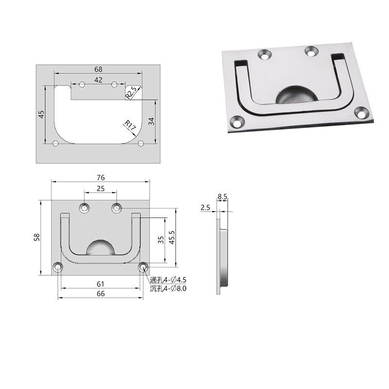 Stainless Steel Floor Lifter Hatch Lifter with Folding Handle Suitable for Door,