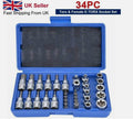 34pcs Torx Star Socket & Bit Set Male Female E & T Sockets Torx Bits with Case👍