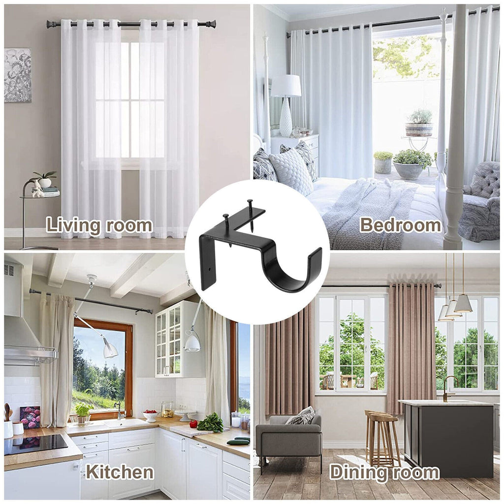 4Pcs Curtain Pole Brackets No Drill Curtains Rod Holder Into Wooden Window Frame