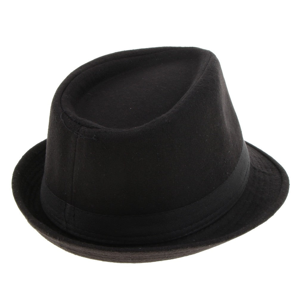 Men's Manhattan Gangster Trilby   Winter Warm Wool Blend Fedora Hat Black