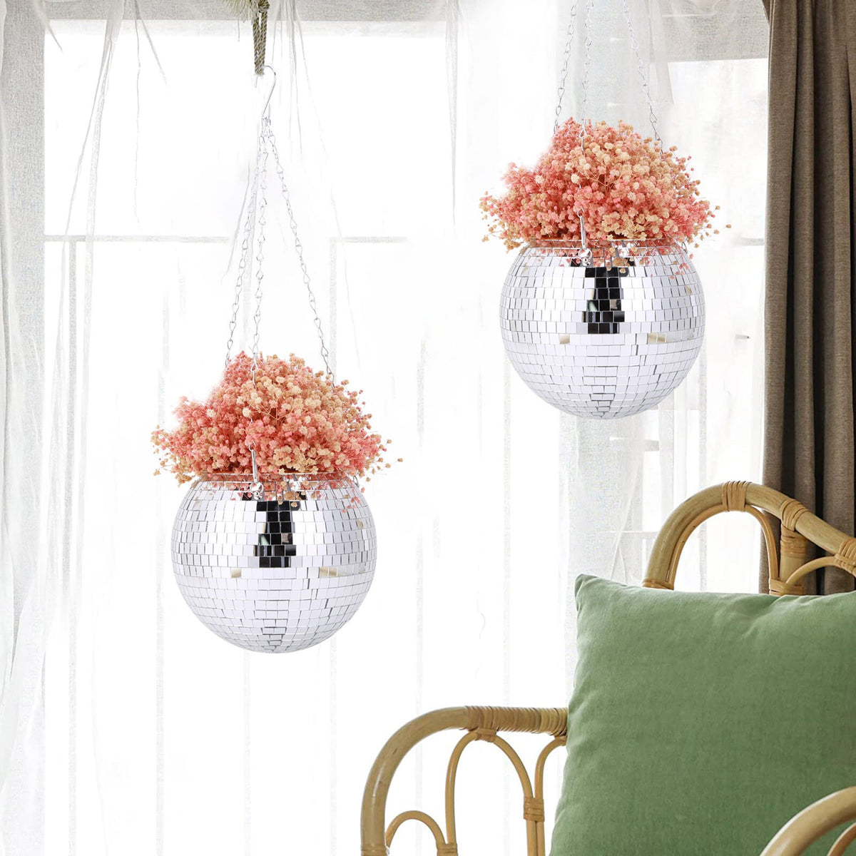 Disco Ball Shaped Hanging Planter Wall Flower Basket