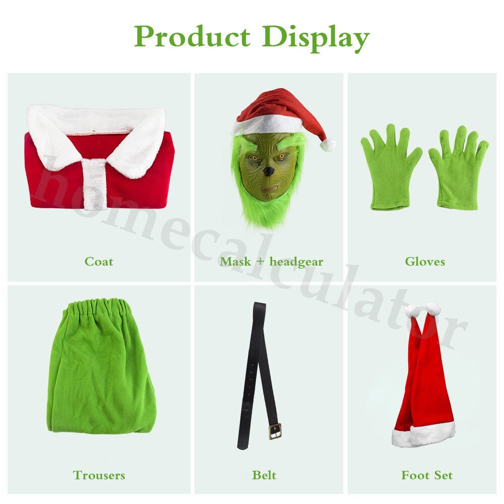Adult Costume The Grinch Mens Christmas Santa Xmas Cosplay Fancy Outfit Set UK