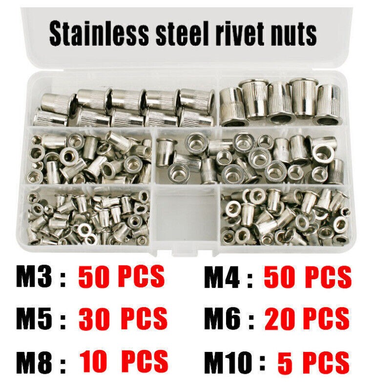 165pcs Stainless Steel Rivet Nut Kit Metric Rivnuts Nutsert Assorted M3 M10 Set