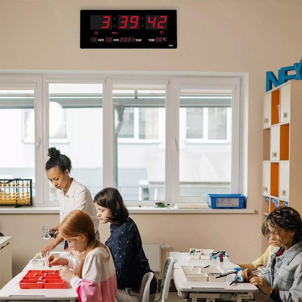 Large Jumbo Digital LED Wall Clock Desk Alarm Calendar Temperature Humidity Date