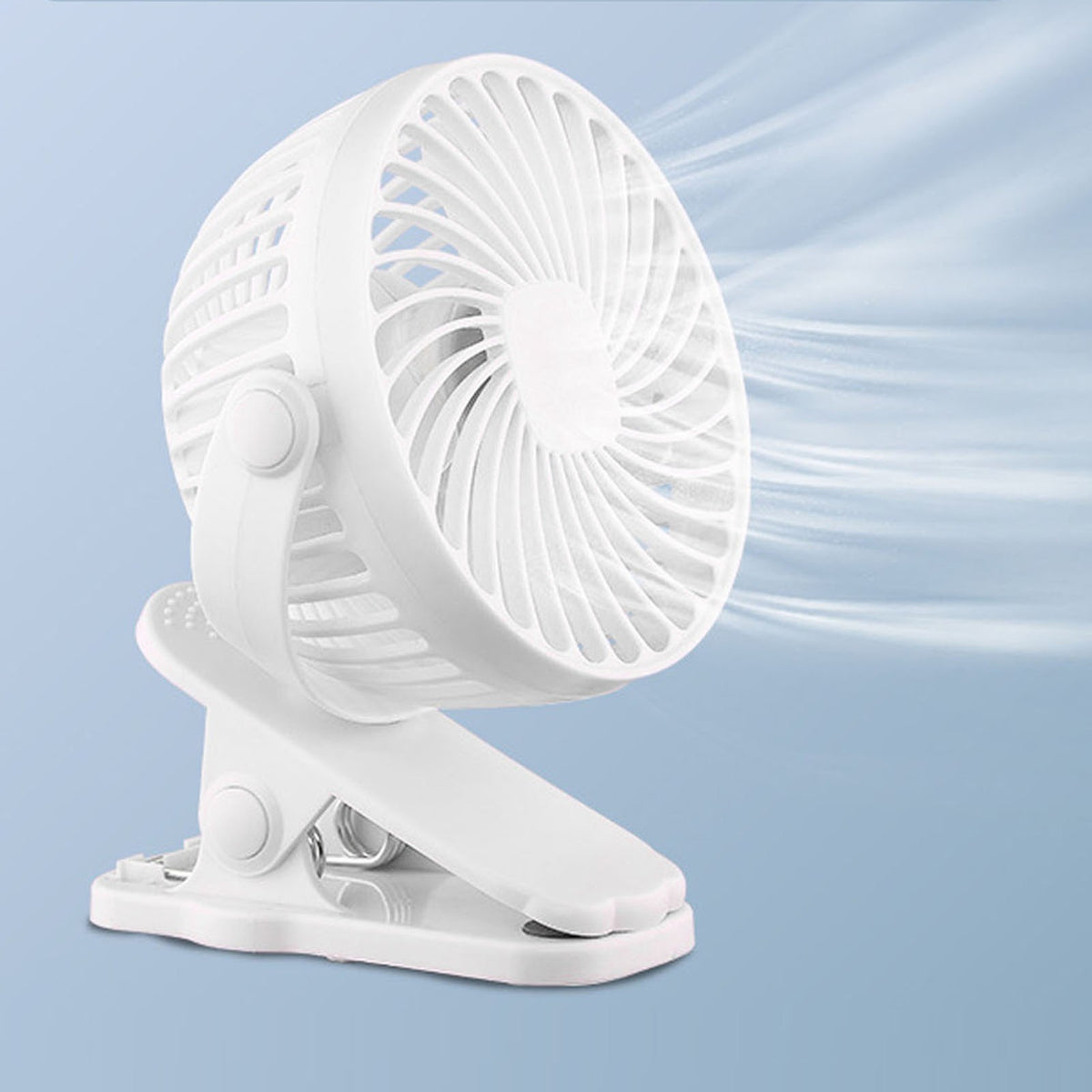 White Clip On Fan ABS 720 Degree 3 Gears Noiseless USB Battery Powered Mini Fan