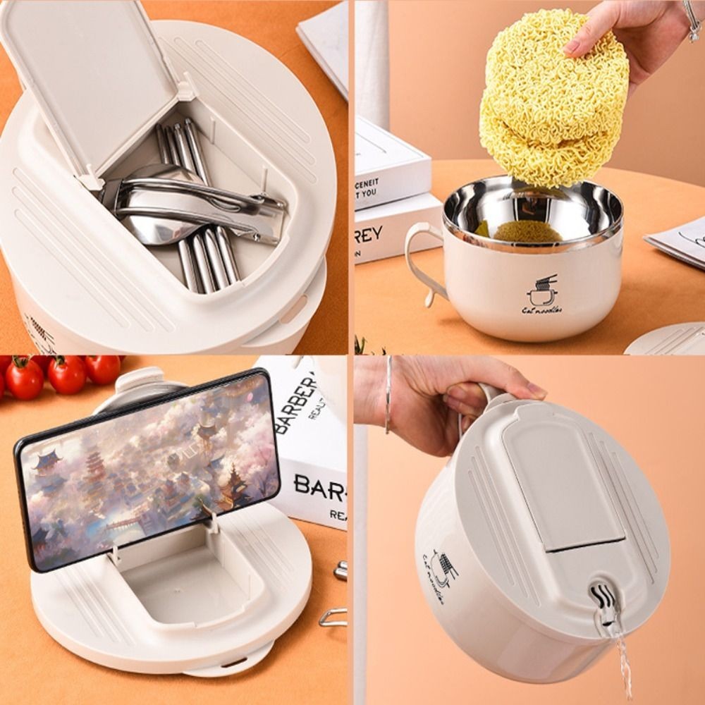 Instant Noodle Bowl with Chopsticks and Fork Stainless Steel Ramen Bowl 1300ml