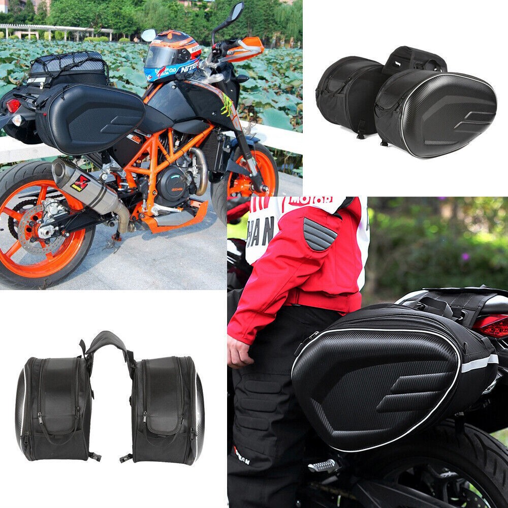 Pair Motorcycle Pannier Side Saddle Bags Luggage Bag w/ Rain Cover Waterproof