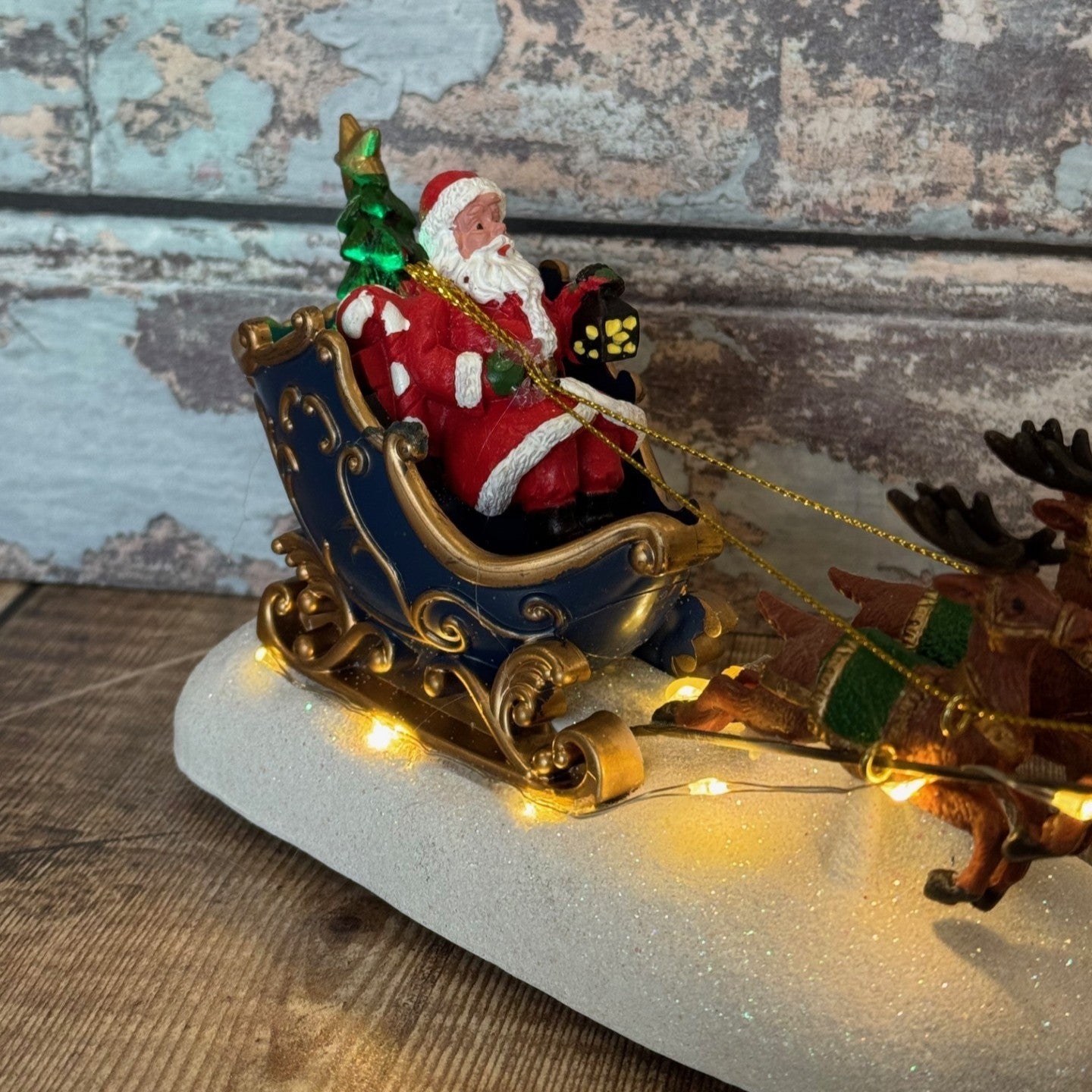Christmas Santa Sleigh & Reindeer Decoration Festive Ornament with LED Lights