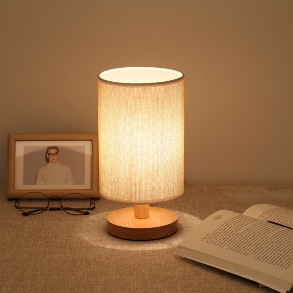 Nordic Cylinder Bedside Table Lamp Dimmer Wooden Table lamp Fabric Lampshade