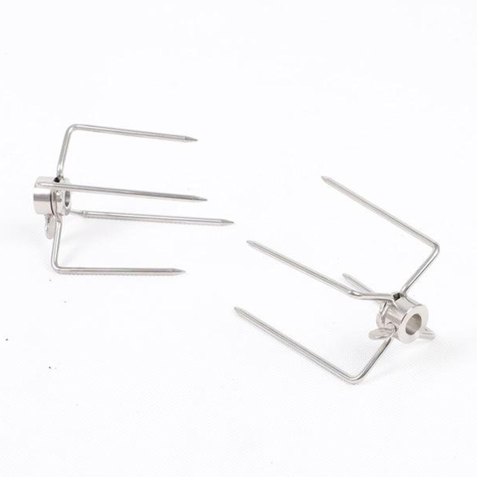 2pcs Stainless Steel Rotisserie BBQ Spit Fork Charcoal Grill Barbecue Tool