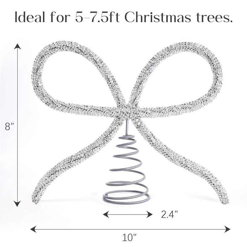 Christmas Tree Topper Bow, Gold Glass Rhinestone Bow Tree Topper Christmas Decor