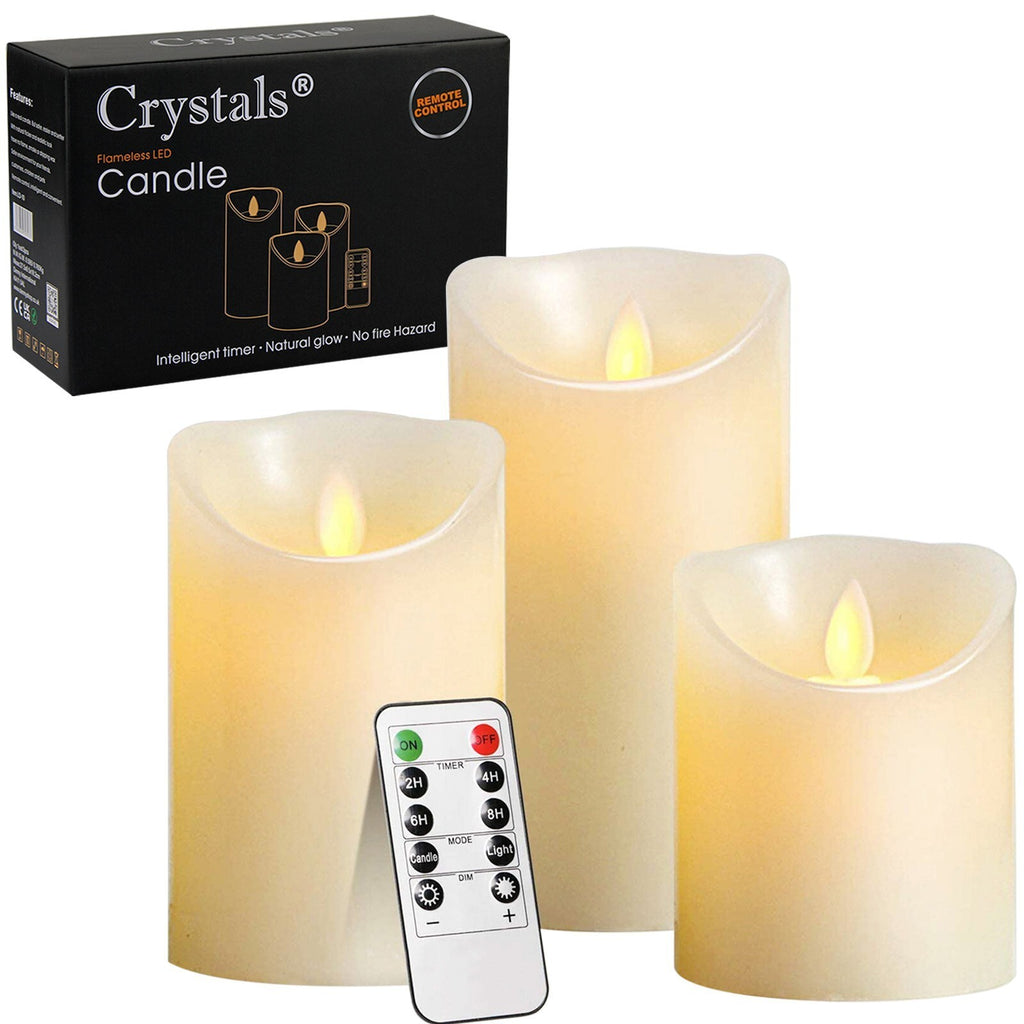 3Set Flickering LED Candles Real Wax Battery Powered Lights Remote Control Lamps