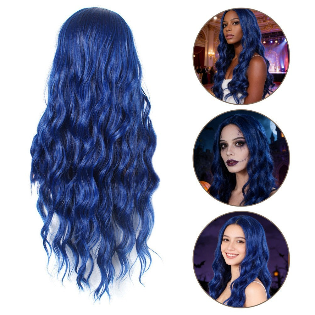 Long Wavy Wigs Halloween Blue Hairpiece Beautiful Women's Periwig Natural Wig