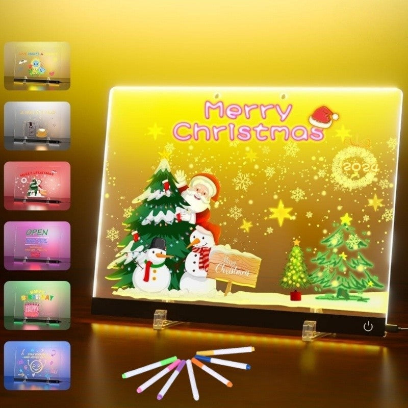New Large LED Note Board with Night Light & 7 Pens - Kids Drawing Message Board