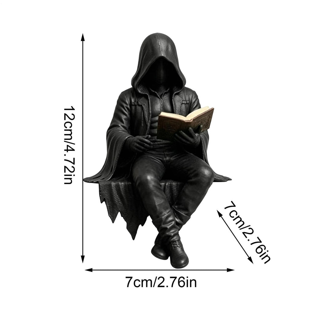 Gothic Dark Fantasy Figure, Reading Death Gothic Skeleton Demon Hooded Figurine