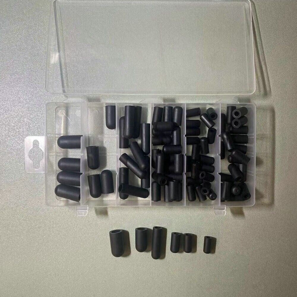 80Pcs 5/32" to 3/8" Rubber Vacuum Cap Assortment Kit 6 Sizes Set Black UK