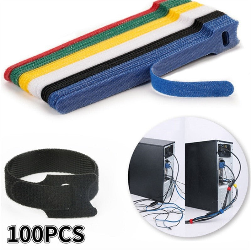100Pcs Reusable Ties Velcros Hook and Loop Fastener Tape Nylon Cable Managemen