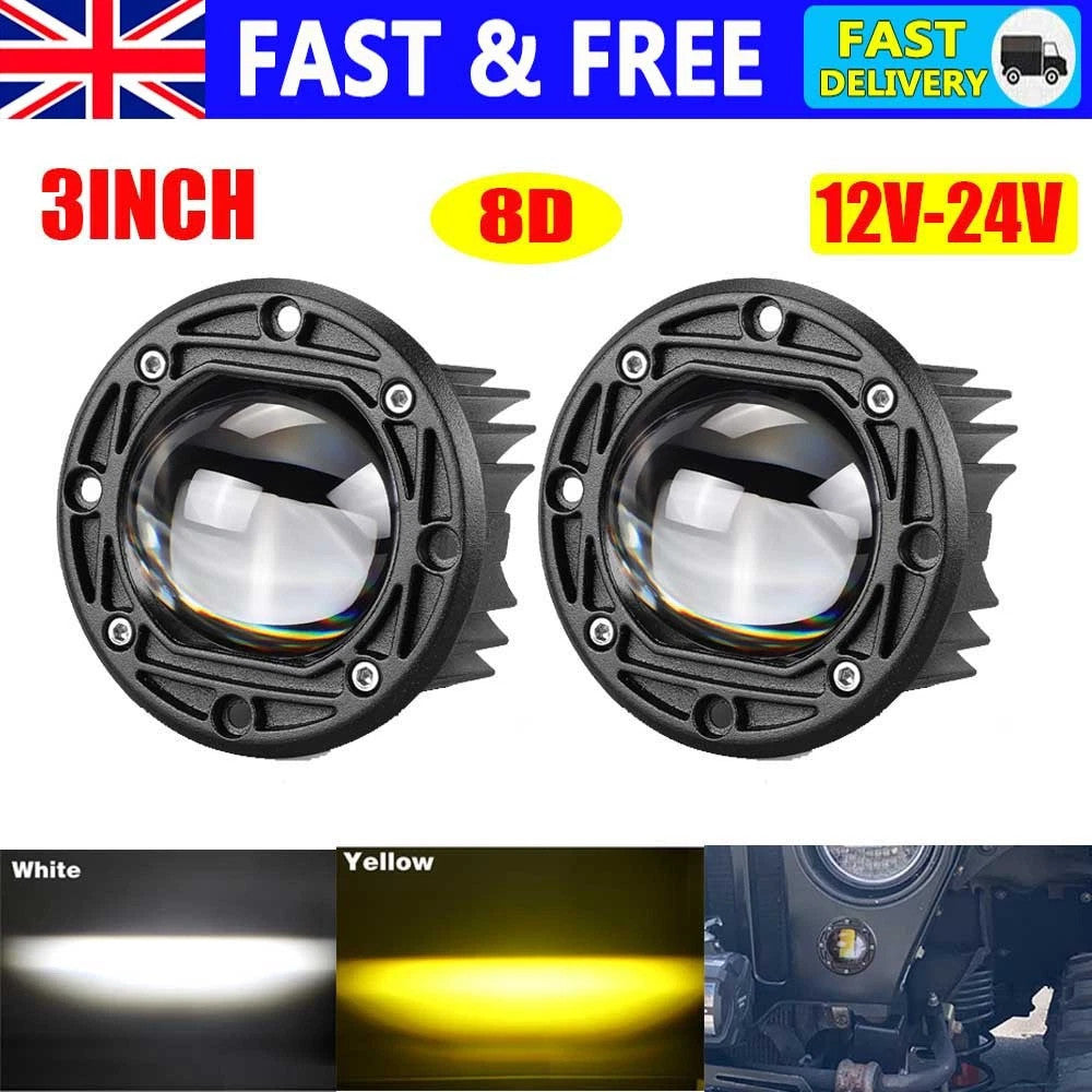 2X Flush Mount 3" LED Work Light Bar Spot Fog Lamp Offroad Driving Lamp Round 8D