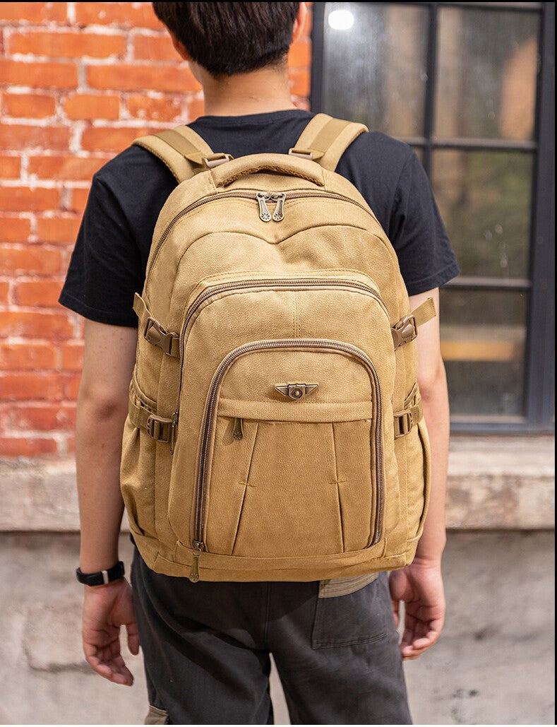 Men's Large Canvas Backpack Waterproof Durable Travel Rucksack Hiking Bag 45/55L