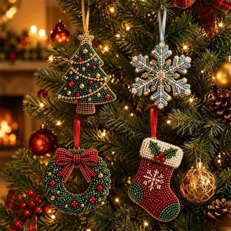 DIY Beaded Christmas Kit 3D Crystal Bead Holiday Craft Set for Adults