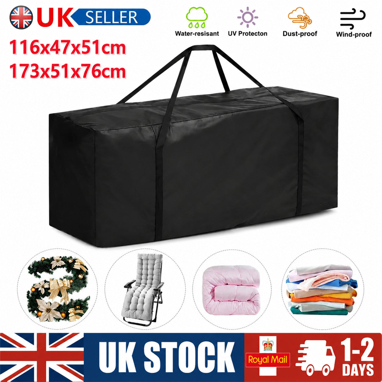 Extra Large Zipped Waterproof Garden Furniture Cushion Storage Bag Heavy Duty