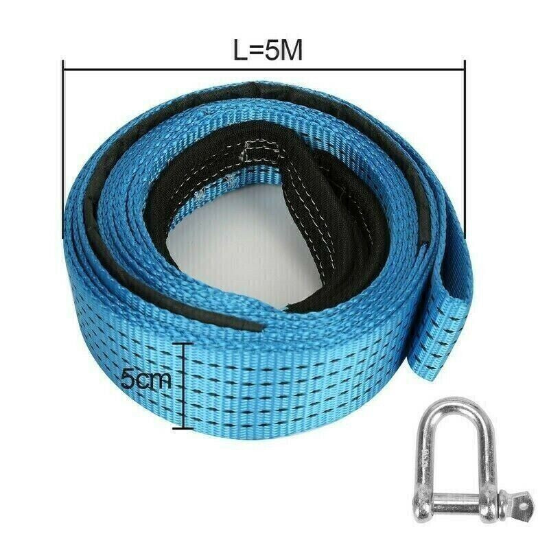 Heavy Duty Tow Rope Thicken 8T 5M Towing Strap Trailer Belt & Metal Hooks