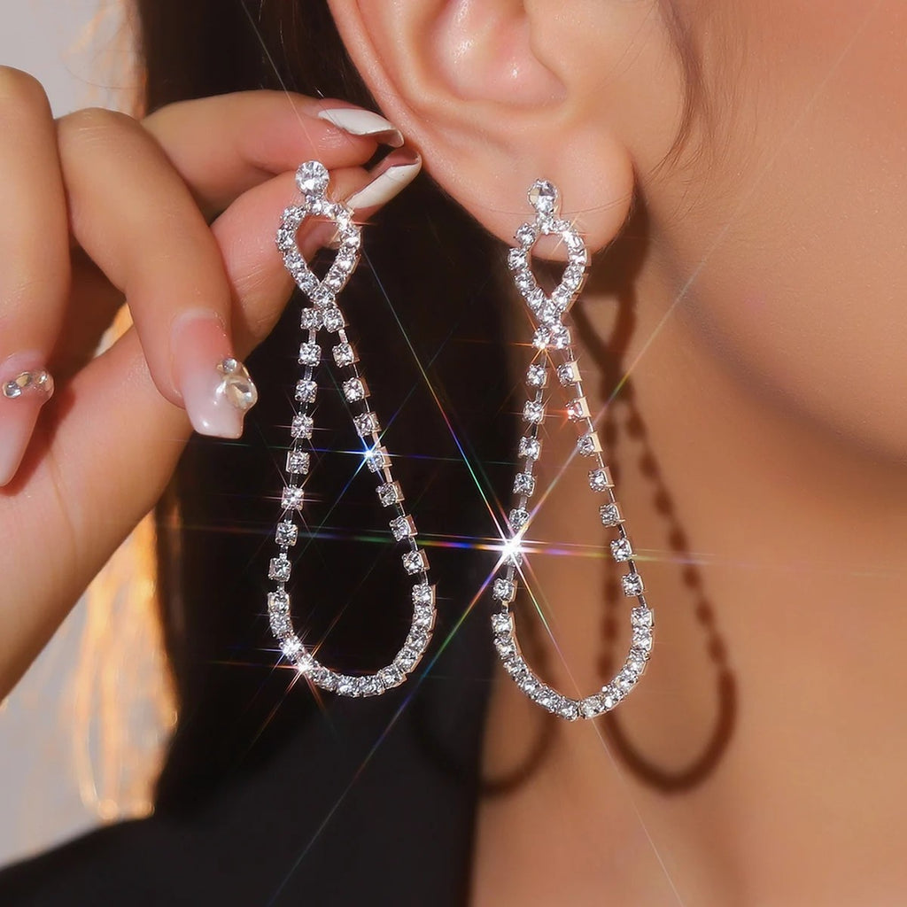 Luxury Rhinestone Crystal Triangle Earrings for Women Bridal Dangling Earrings