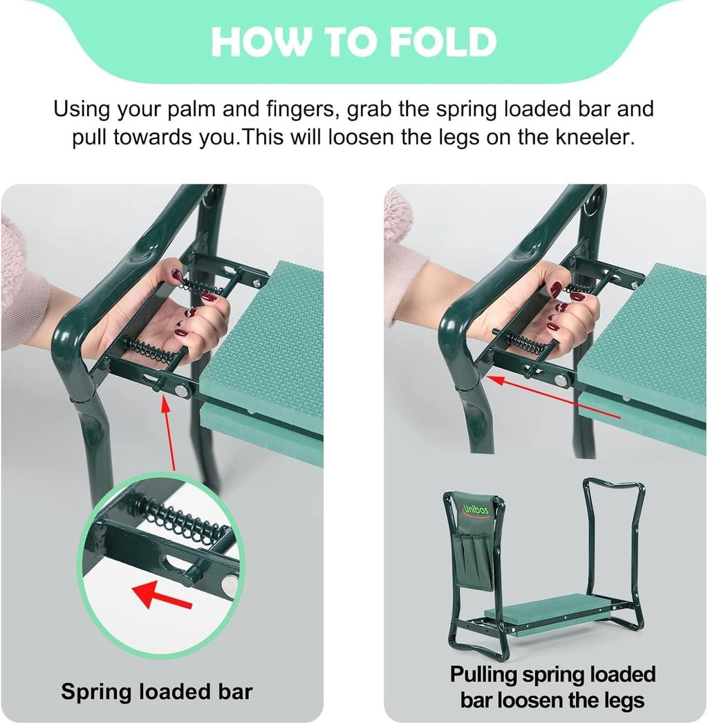 Garden Kneeler 2-in-1 Folding Gardening Padded Seat and Kneeling Stool Tool Bags