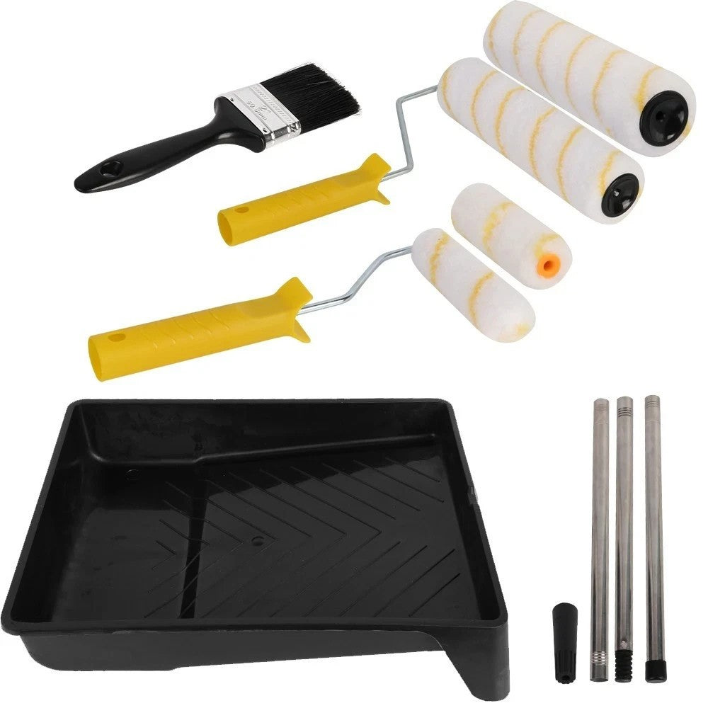 Paint Roller Set with Extension Pole Tray Brush and Roller Sleeves Wall Ceiling