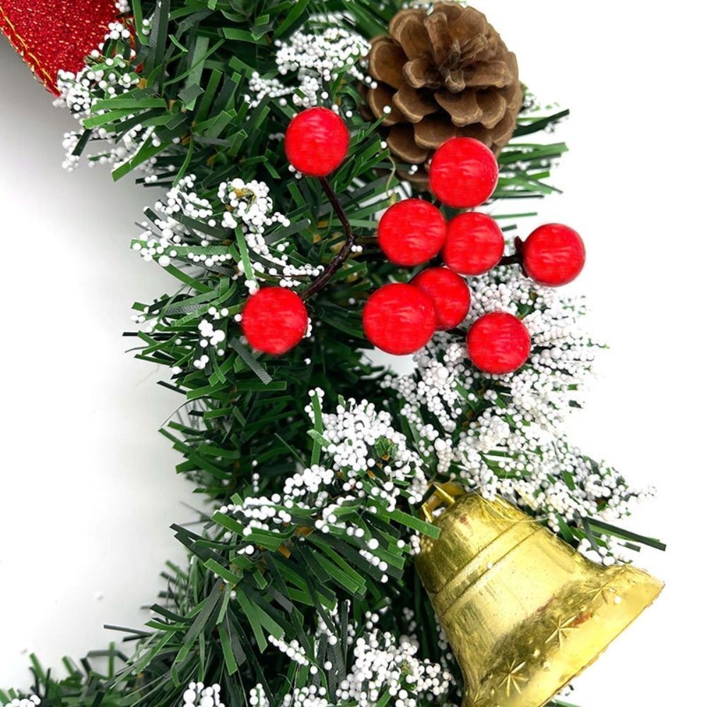 20/30/40cm Christmas Wreath W/ Bow Front Door Wreath Garland Xmas Hanging Decor