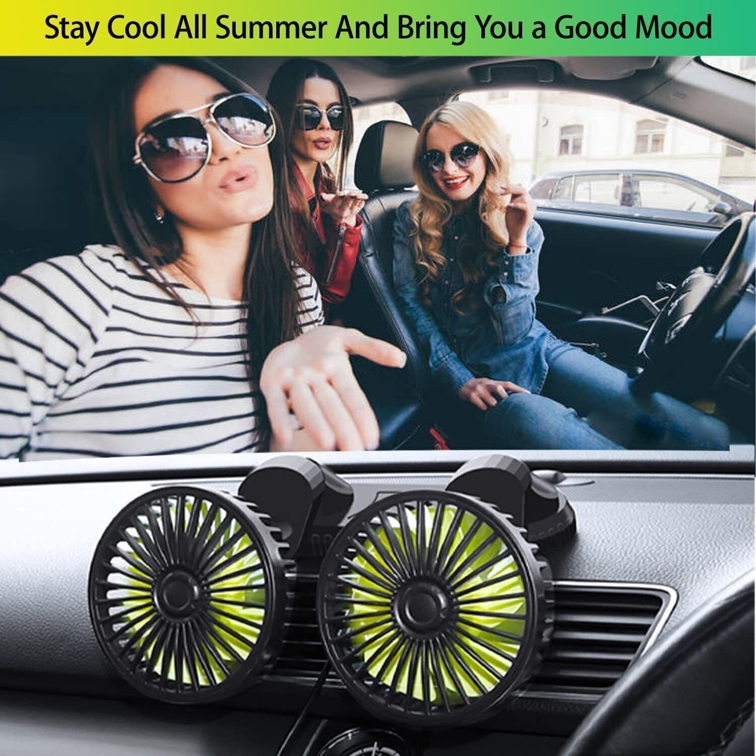 360° Rotatable Car Cooling Air Fan USB Dual Head Car Fan Portable Vehicle Fan