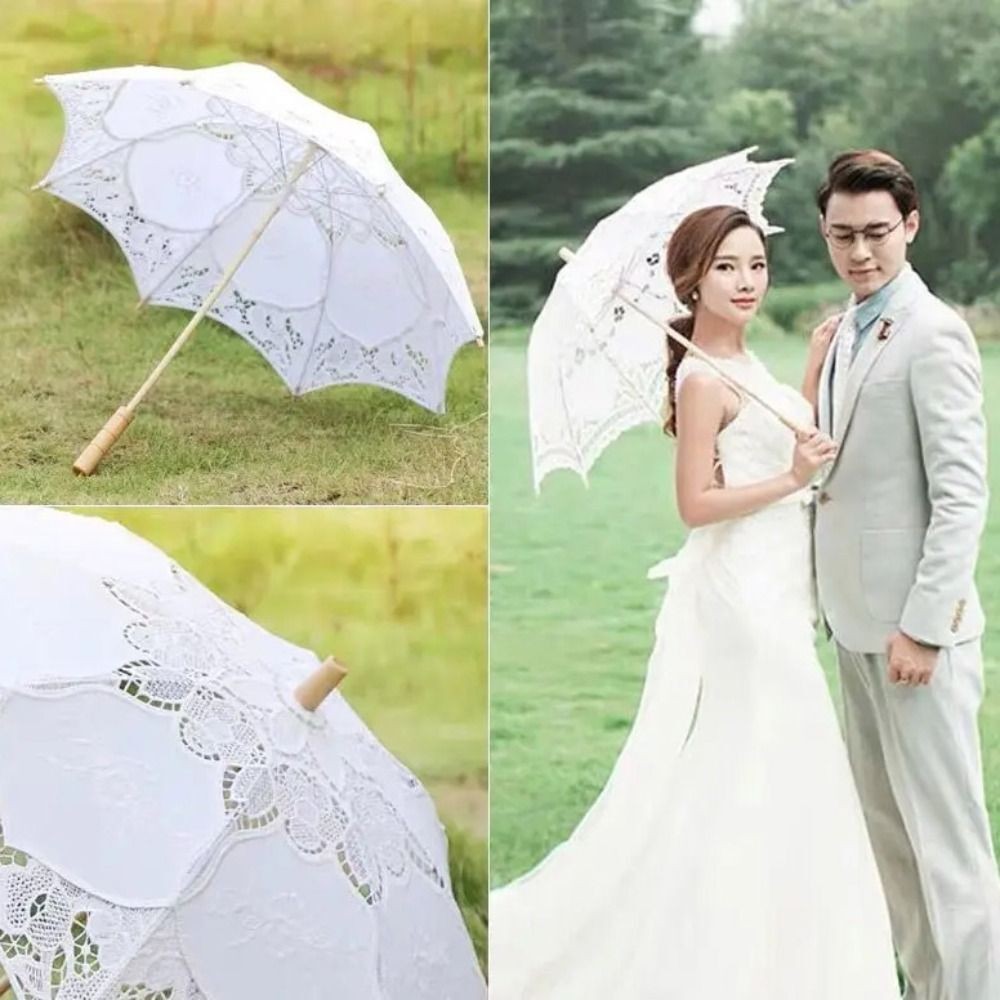 Wooden Handle Prop Umbrella Hollowed Parasol Umbrella  Women