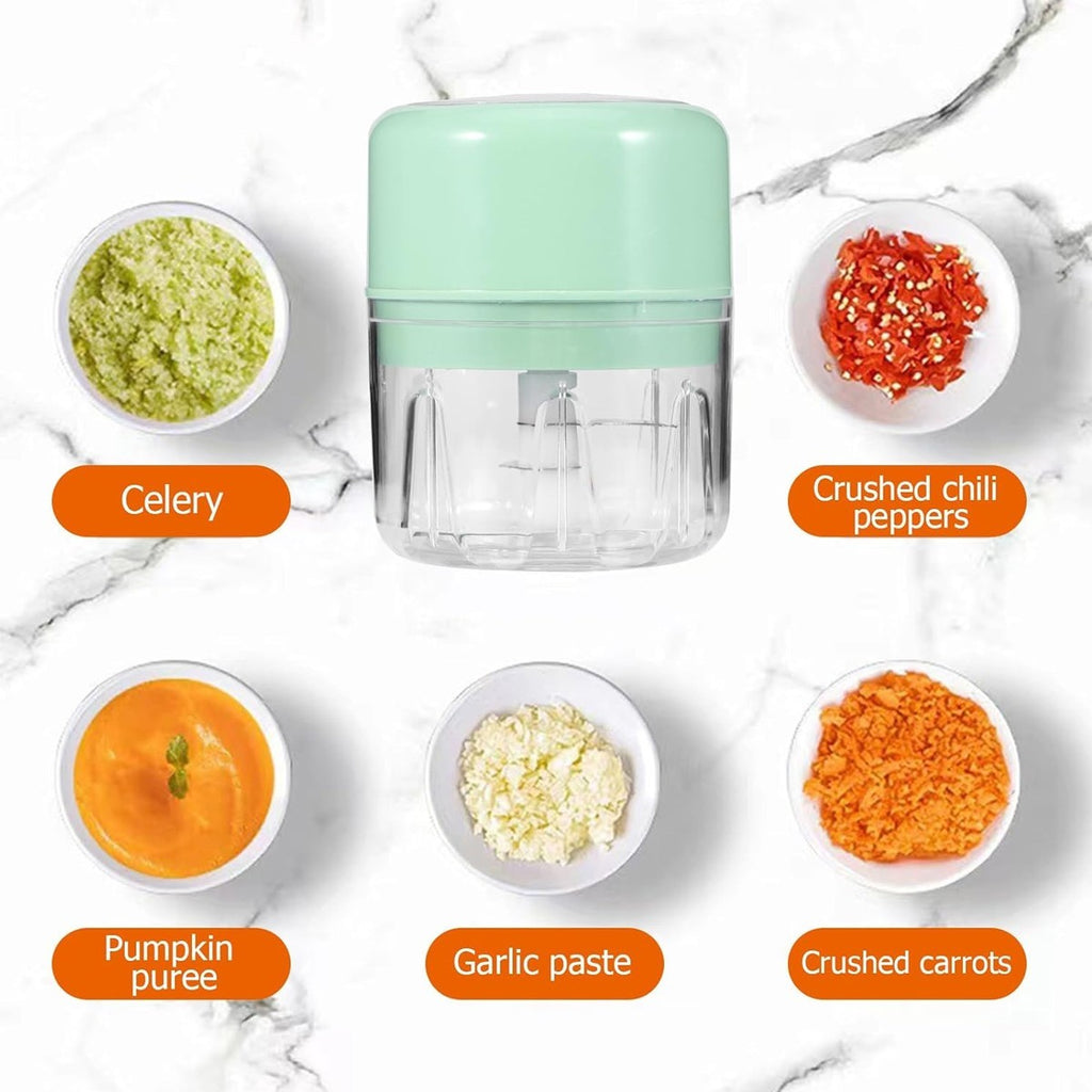 Mini Food Chopper Electric Garlic Mincer Vegetable Cutter 250ml Kitchen Green UK