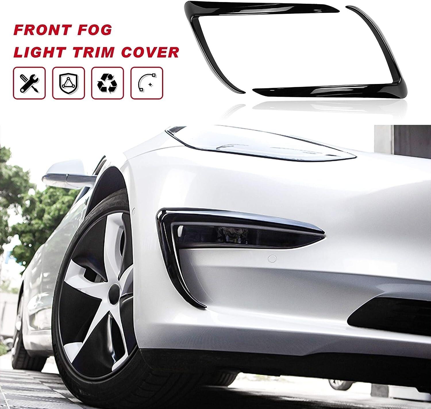 Tesla Model 3 Front Fog Light Trim Cover Fog Lamp Frame Blade Eyebrow Spoiler