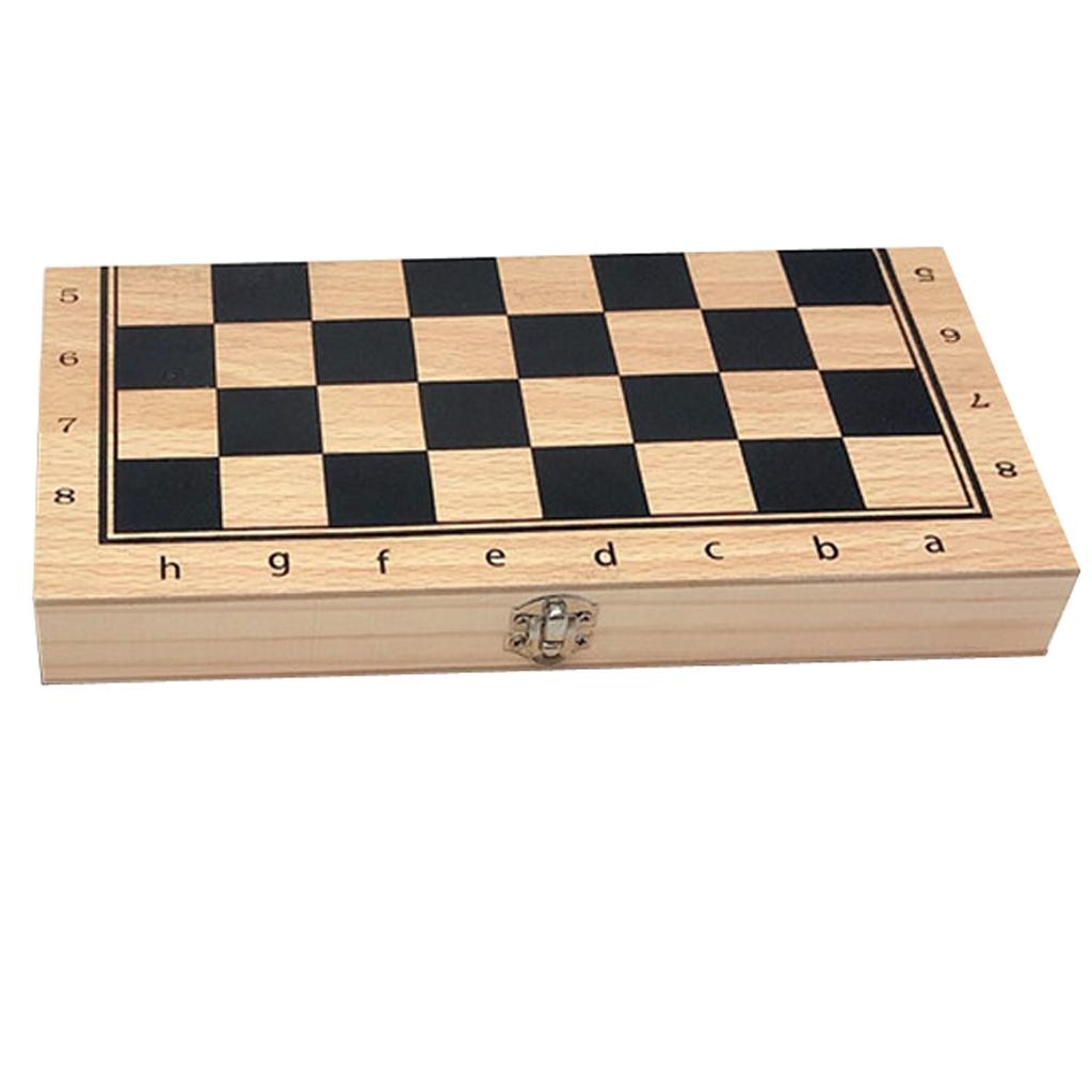 3in1 FOLDING WOODEN CHESS SET Board Game Checkers Backgammon Draughts Large