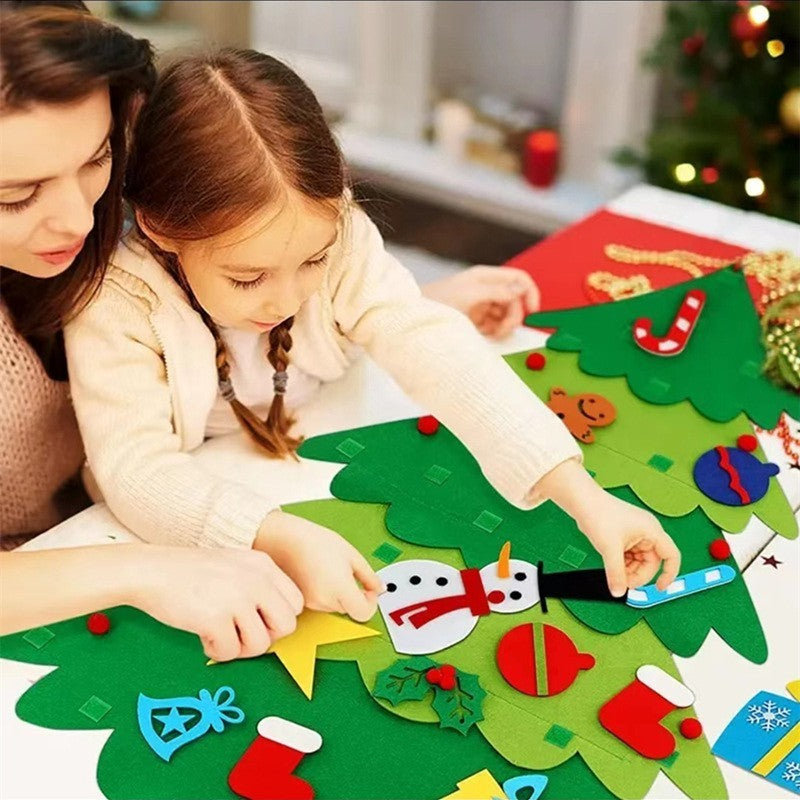 41PCS DIY Felt Christmas Tree Detachable Ornaments Banner Bag Xmas Gift for Kids