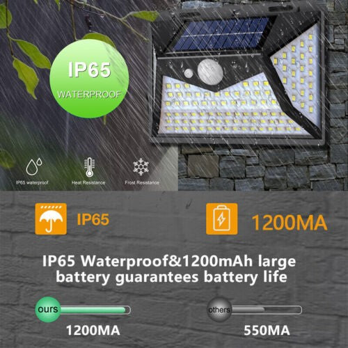 118LED Solar Powered PIR Motion Sensor Wall Lights Outdoor Garden Security Lamp