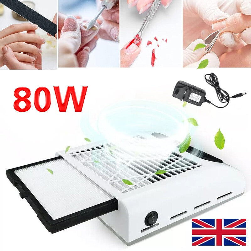 80W Nail Dust Collector Machine Nail Vacuum Dust Extractor Suction Fan UK Plug