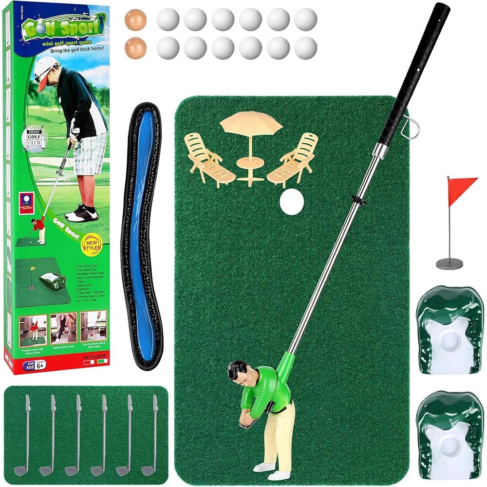 Indoor Mini Golfing Game Kit Golfs Toy Set w&Green Pad Putter Early Education UK